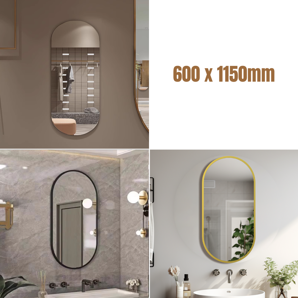 Mirror Vertical Oval Frameless/Matte Black/Brushed Gold